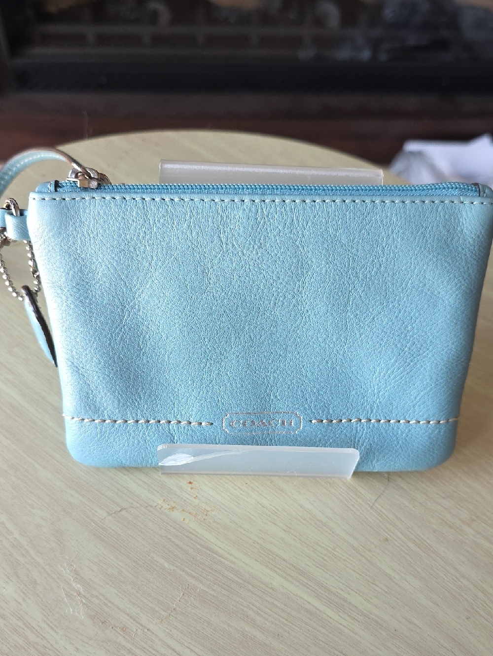 Coach Baby Blue Leather Wristlet Pouch